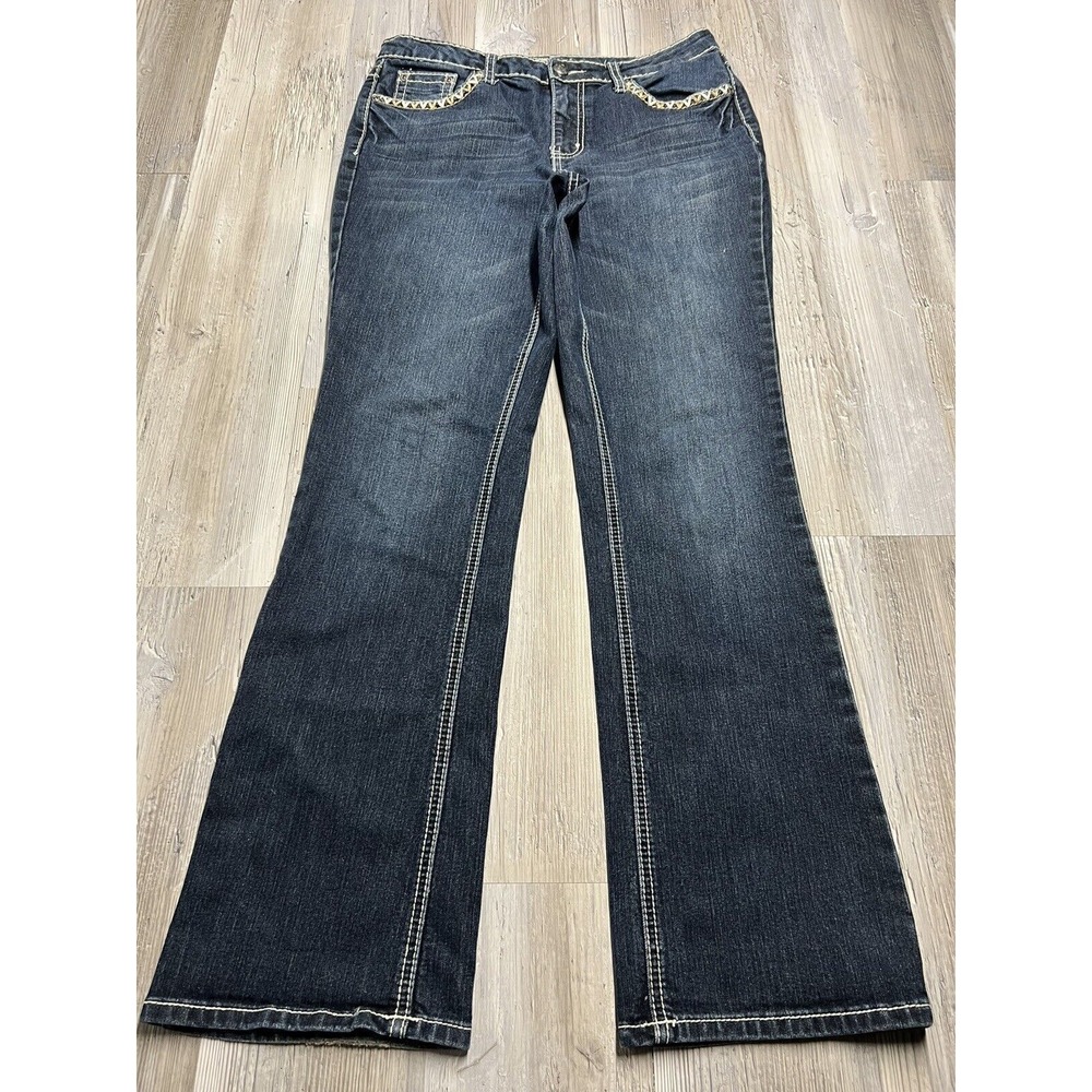 Earl Jean Embroidered Whiskered‎ Stretch Bootcut Blue Womens Size 10 Plus